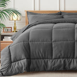 Queen Bed in a Bag - 7 Pieces Dark Grey Comforter Set, Lightweight All Season Ultra