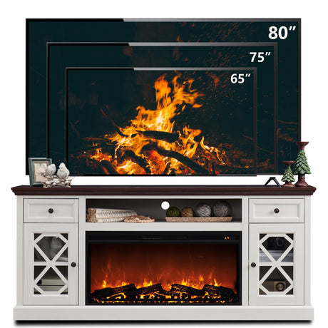 Farmhouse Fireplace TV Stand with 36" Electric Fireplace for 80 Inch TVs