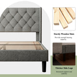 King Size Bed Frame with Wingback, Upholstered Platform Bed