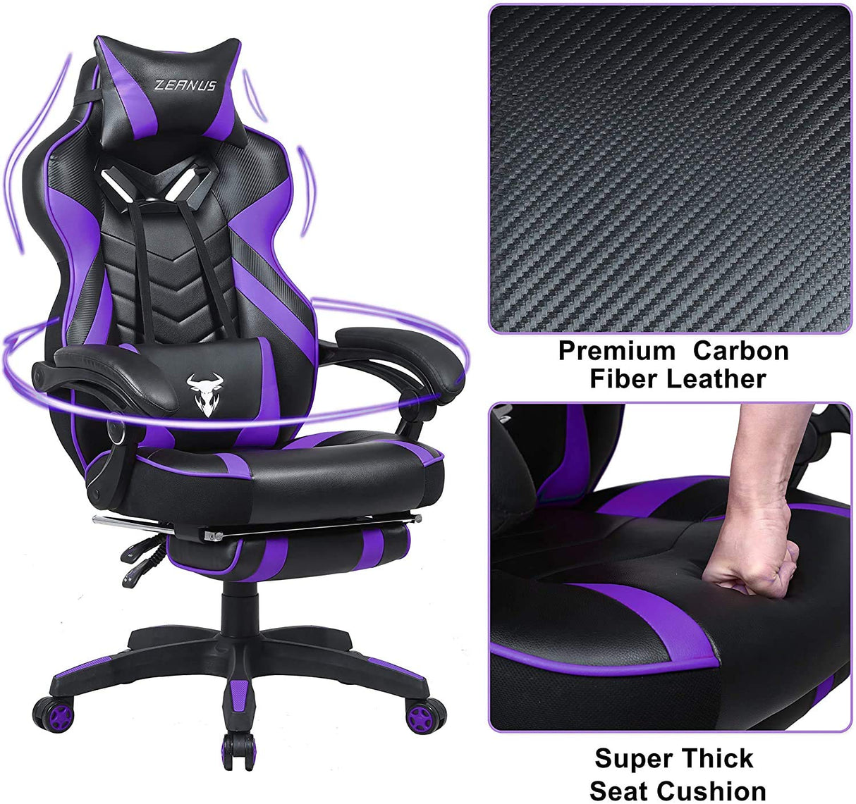 Purple Gaming Chair, Reclining Computer Chair with Footrest, High Back Gamer Chair with Massage, Large Computer Gaming Chair