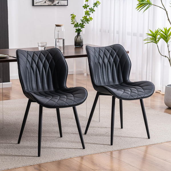Dining Chairs Set of 2, Upholstered Faux Leather Kitchen & Dining Room Chairs, Mid Century