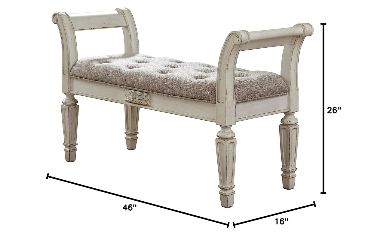 Realyn French Country Upholstered Tufted Accent Bench, Antique White