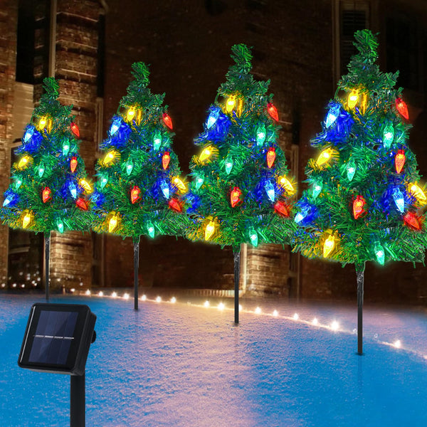 Christmas Decorations Outside 4 Sets Solar Christmas Tree with 80pcs Multicolor C6 Led