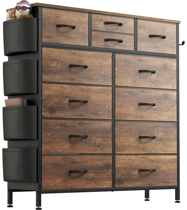 Dresser for Bedroom with 12 Drawers, Tall Dresser Chest of Drawers with Side Pockets