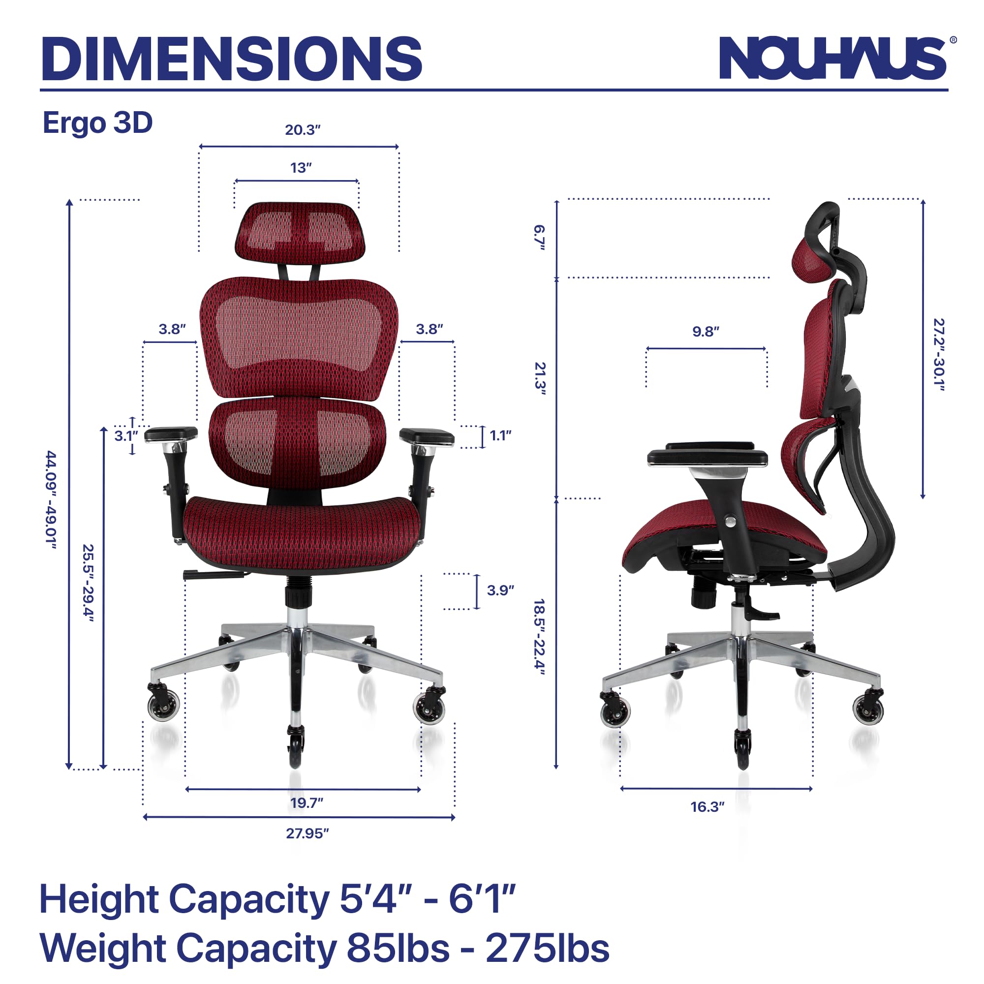 Ergo3D Ergonomic Office Chair - Rolling Desk Chair