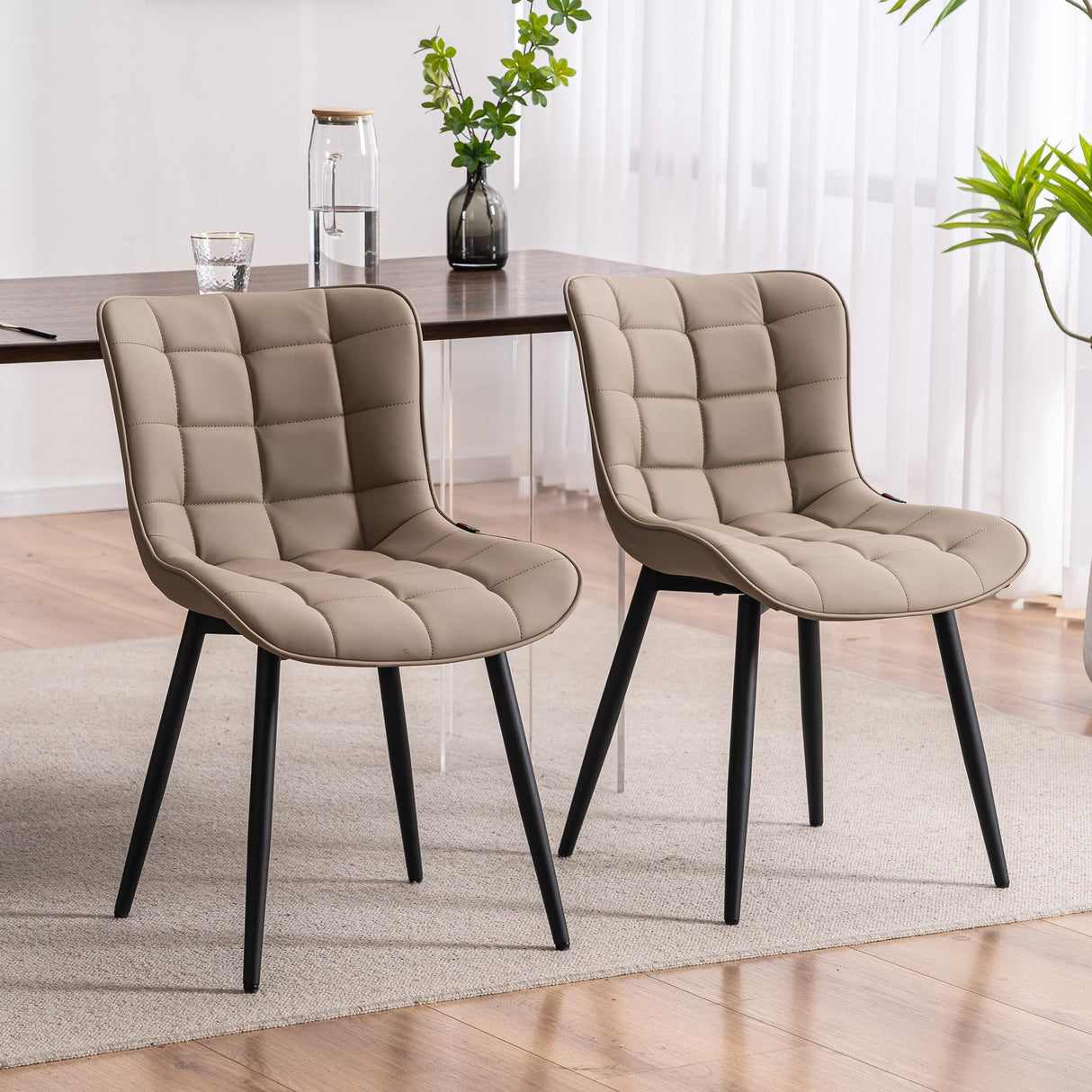 Khaki Dining Chairs Set of 2  Upholstered Modern Armless Dining Room Chair