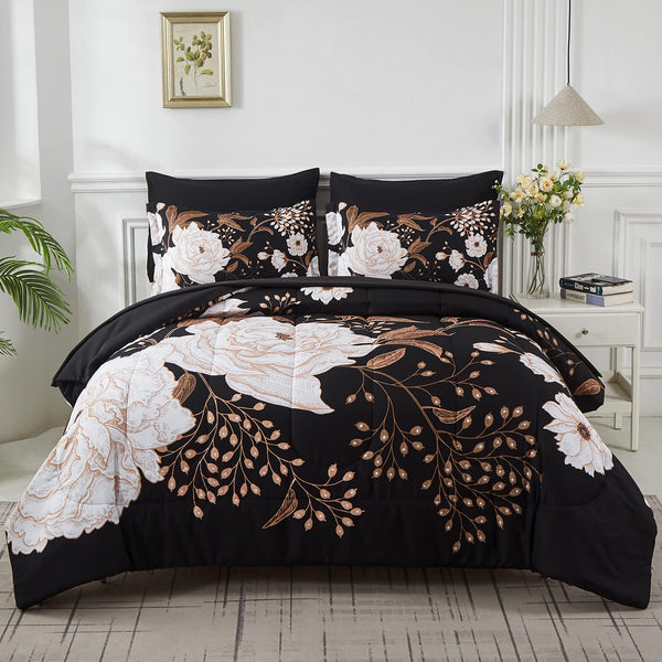 7 Piece Bed in a Bag Queen Comforter Set Botanical Floral Bedding Set