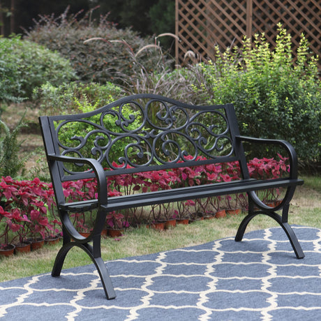 50‘’ Outdoor Garden Bench Patio Park Bench, Cast Iron Frame Furniture