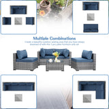 5 Pieces Outdoor Patio Sectional Sofa Couch, Silver Gray PE Wicker Furniture