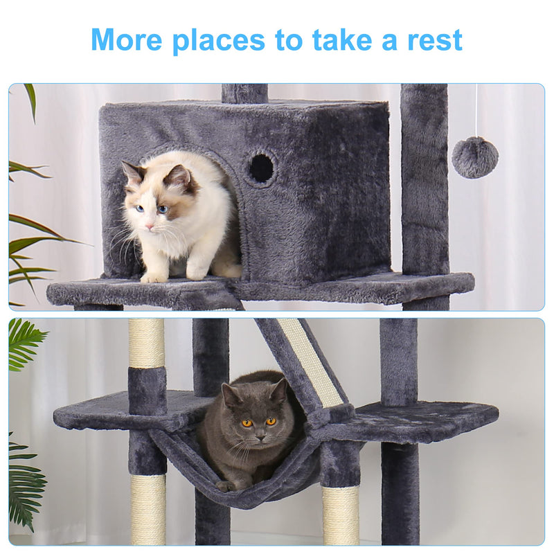 Cat Tree, 57" Cat Tower with Scratching Posts, Multi-Level with hammocks, Toys
