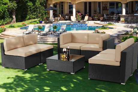 7 Piece Outdoor Patio Furniture Set, Black PE Rattan Wicker Sofa Set