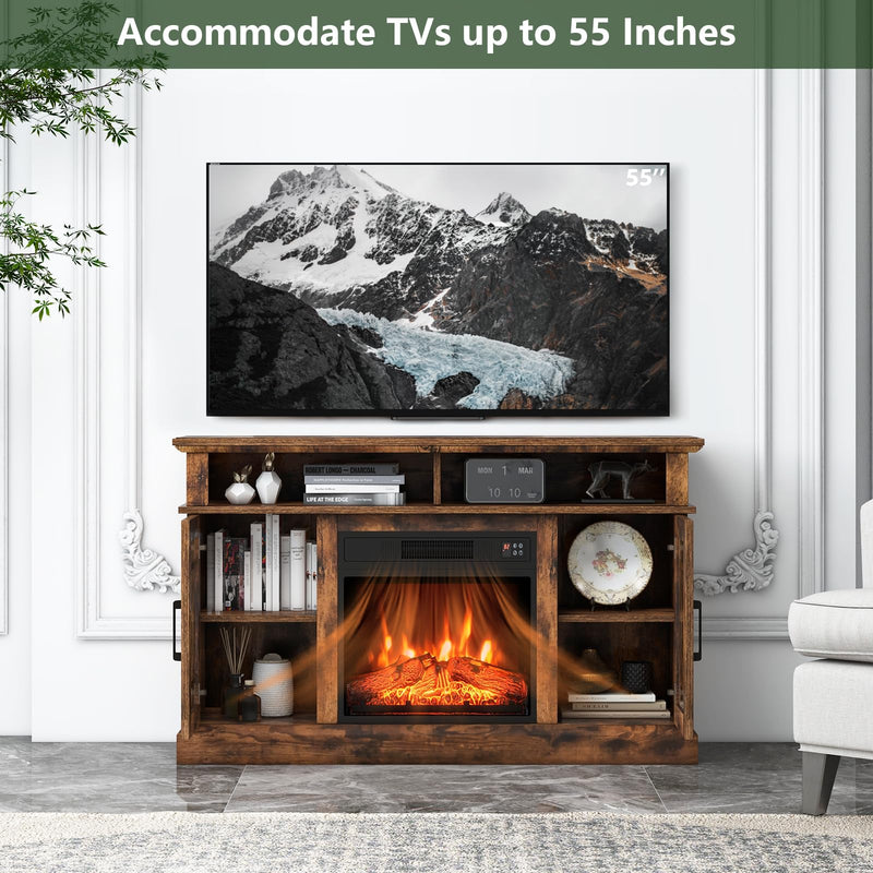 Fireplace TV Stand for 55 TV, 48 Inch Tv Stand with 18 Inch Electric Fireplace Heater