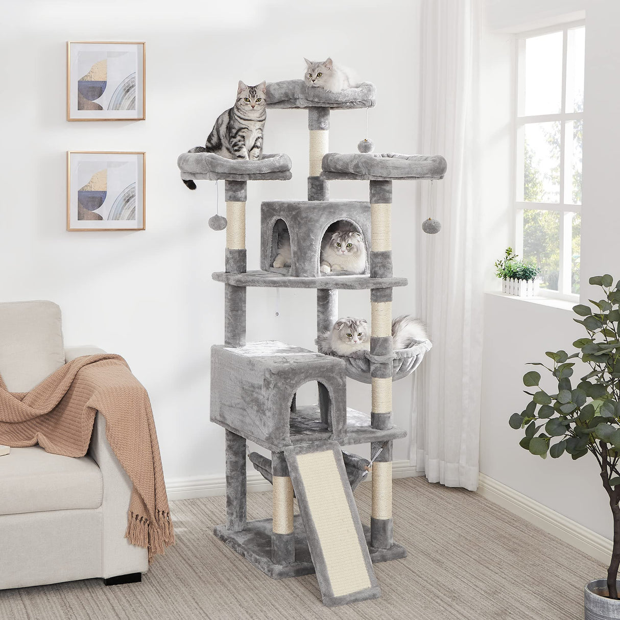 64.5inches Cat Tree Multi-Level Cat Tower for Indoor Cats with Scratching Posts, Board