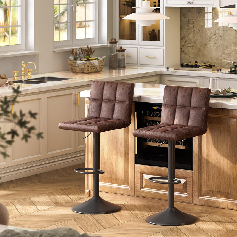 Bar Stools Set of 2-360° Swivel Barstools with Back, Adjustable Height Bar Chairs