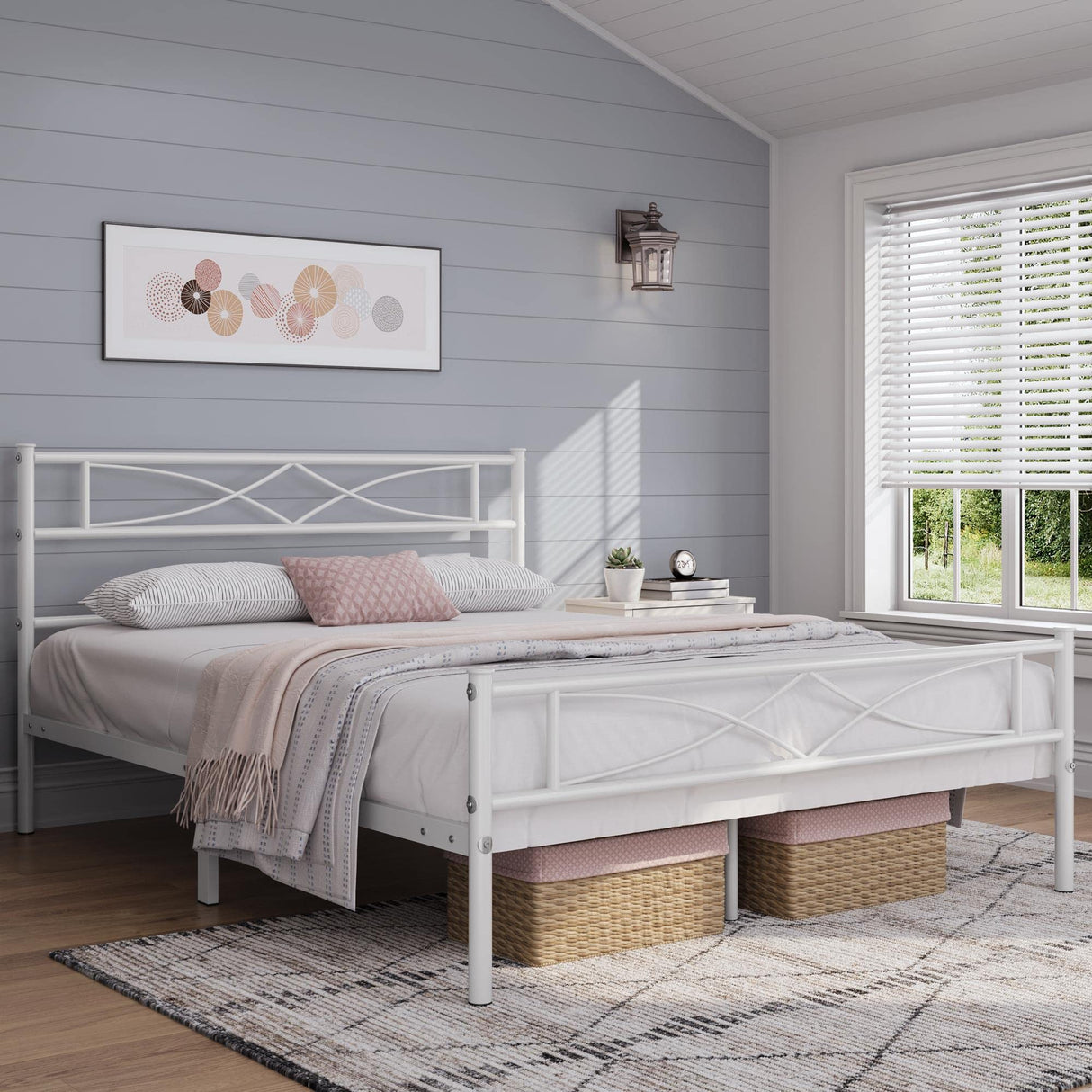 Metal Full Size Bed Frame, Platform Bed Frame, Mattress Foundation with Curved Design Headboard & Footboard,