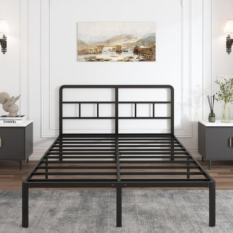 14 Inch Queen Size Bed Frame with Headboard, No Box Spring Needed