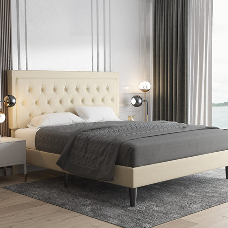 Queen Size Button Tufted Platform Bed Frame