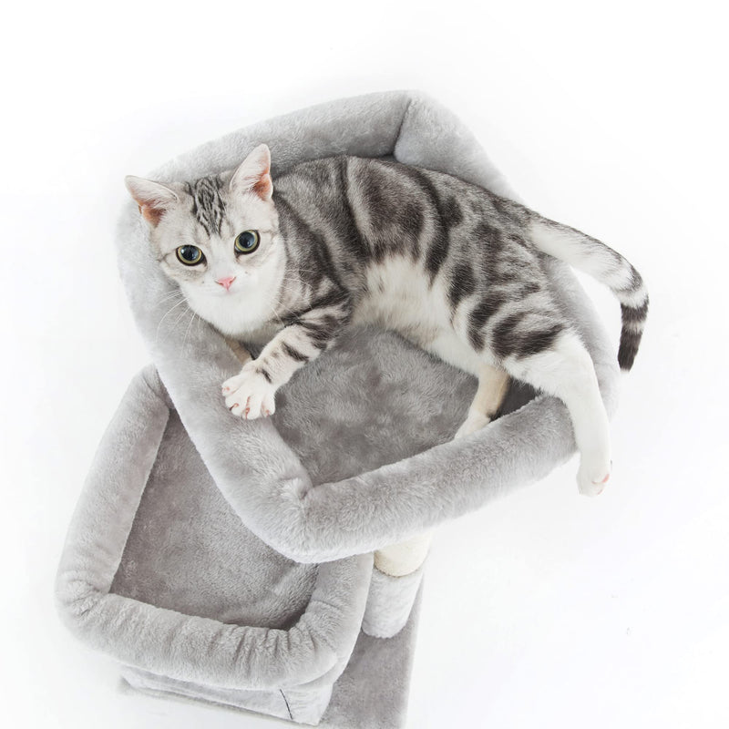 Cat Tree, Small Cat Tower with Dangling Ball and Perch Light Gray