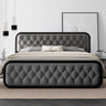 King Size Bed Frame, Heavy Duty Bed Frame with Buton Tufted Headboard, Upholstered