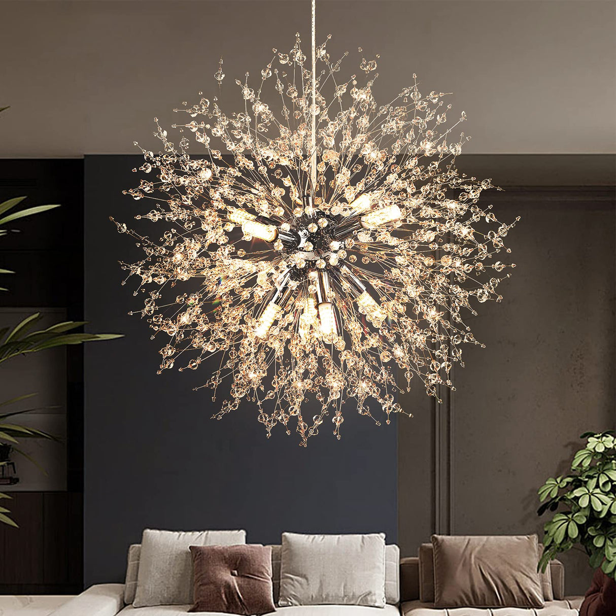 Modern Crystal Chandeliers Firework, Semi Flush Mount Ceiling Light Fixtures