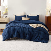 Full Comforter Set with Sheets - 4 Pieces Soft Navy Blue Bedding Sets