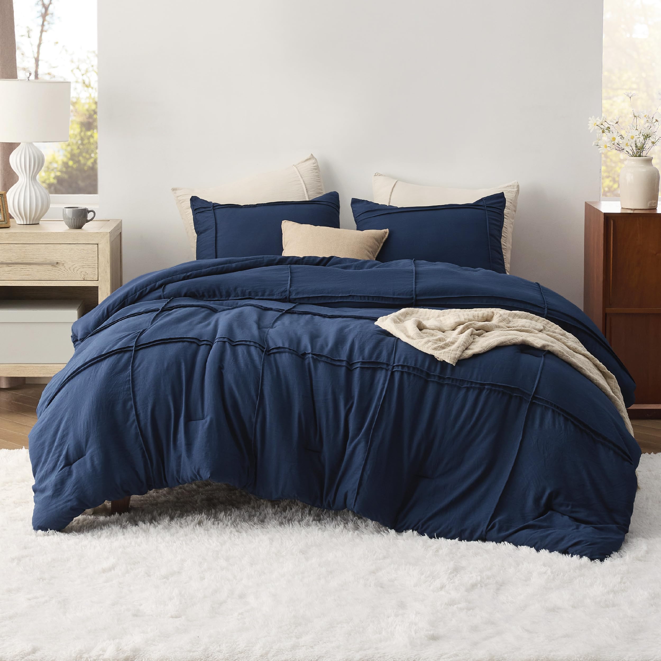 Full Comforter Set with Sheets - 4 Pieces Soft Navy Blue Bedding Sets