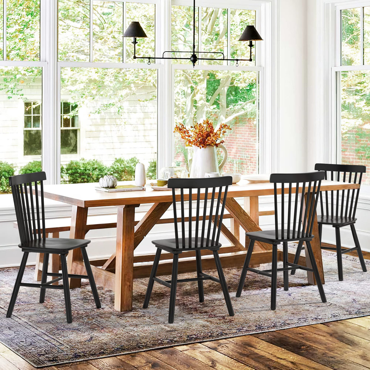 Windsor Dining Chair, Dining Chairs Set of 6, Spindle Back Wood Dining Chair