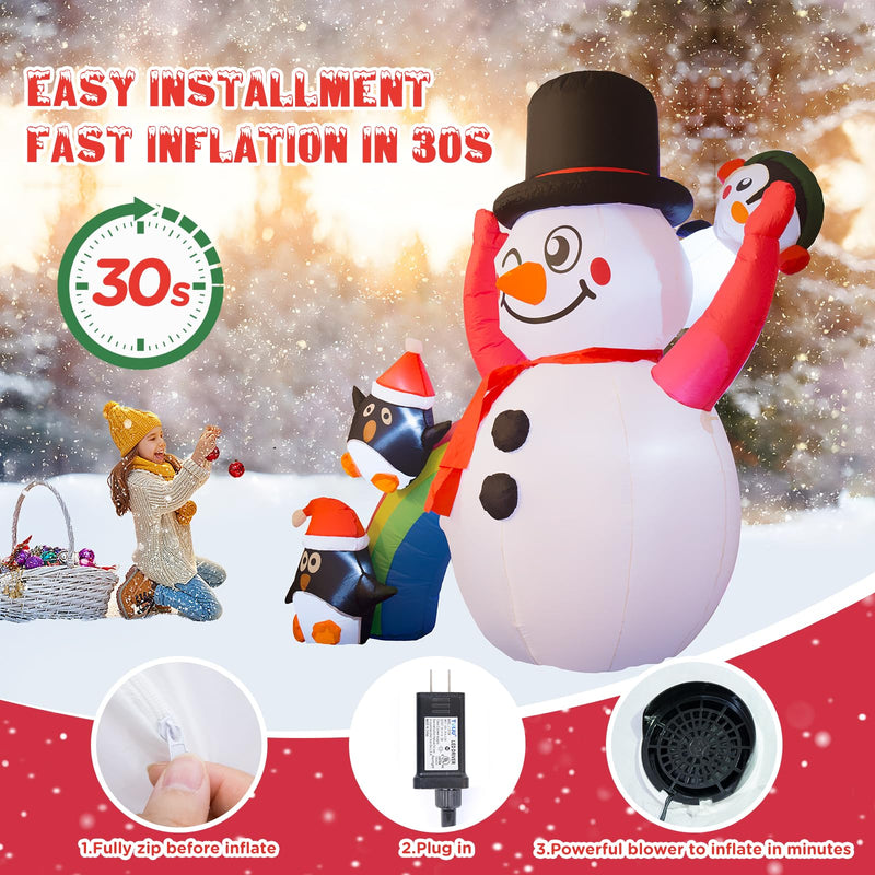 Christmas Inflatable Snowman with Dynamic Projection Lights, 6FT Snowman and Rainbow