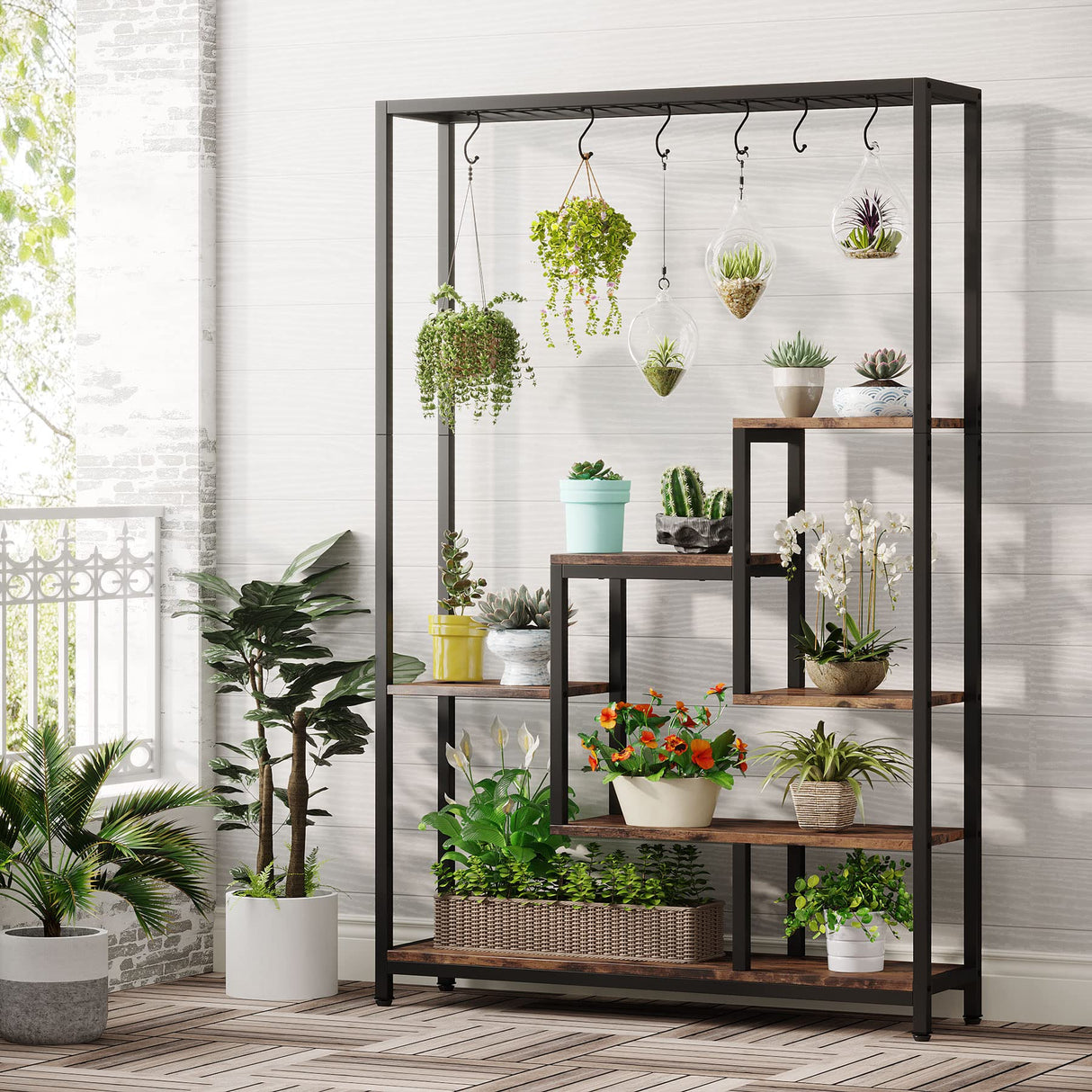 5-Tier Tall Indoor Plant Stand, 70.9 inches Plant Shelf with 6PC S Hanging Hook