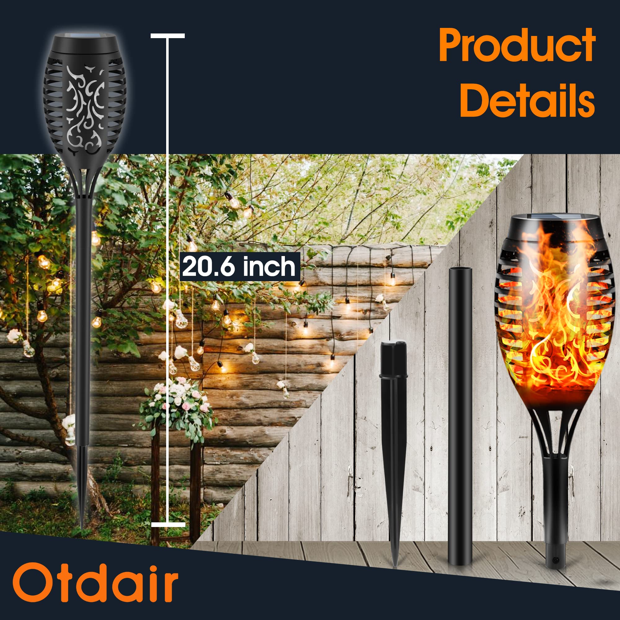Solar Outdoor Lights, 16 Packs 12LED Tiki Torches with Flickering Flame