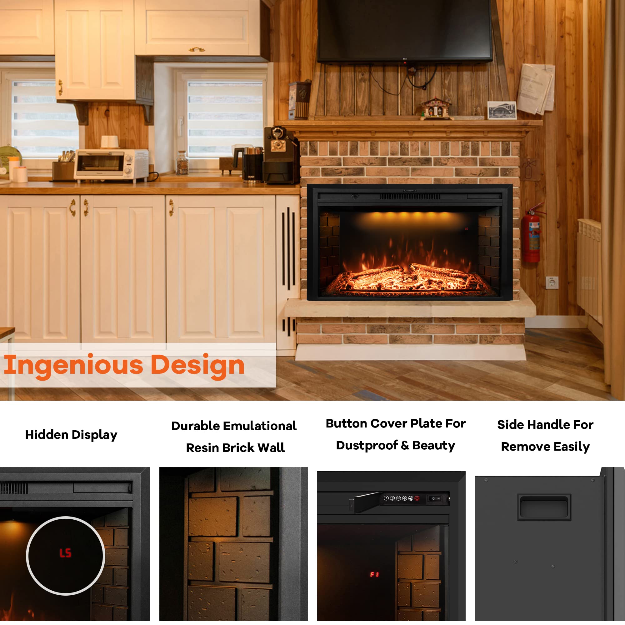 Wall Fireplace Electric with Remote Control