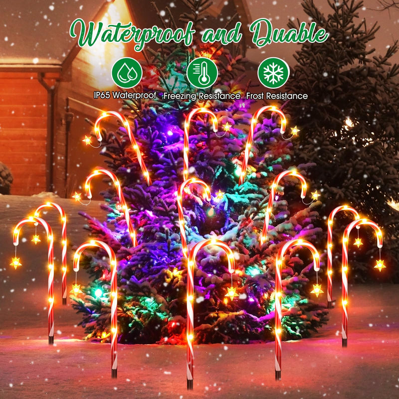 12Pack Solar Candy Cane Lights Christmas Decorations Outdoor Yard with 72 Brighter LED