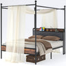 Canopy Bed Frames Full Size Metal Platform with Charging Station, Headboard and Footboard