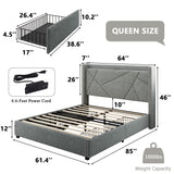 Queen Bed Frame with 4 Storage Drawers, Upholstered Platform Bed Frame