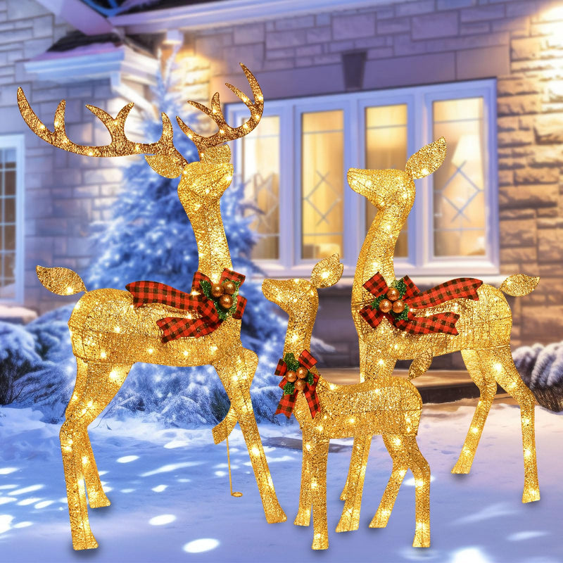 Lighted Christmas Decoration Reindeer Family - Light up Reindeer 3 Set with 210 Lights