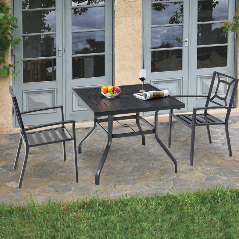Patio Chairs Set of 2, Black Metal Outdoor Chairs Set (Stackable)