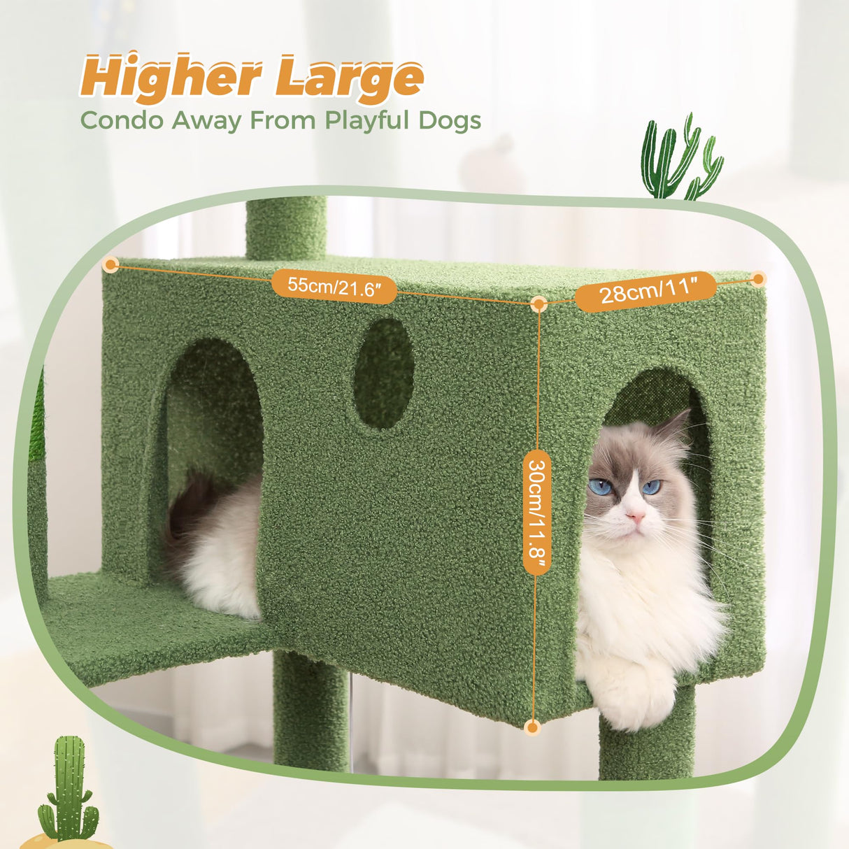 Cactus Cat Tree for Large Cats 53 Inches Multilevel Cat Tower with Large Hammock