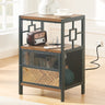 End Table with Charging Station, Industrial Side Table with USB Ports and Outlets, Bedside Tables with Door, 3-Tier Nightstand