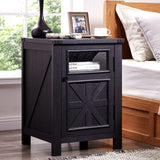 Farmhouse Nightstand with Charging Station - Modern Bed Side Table