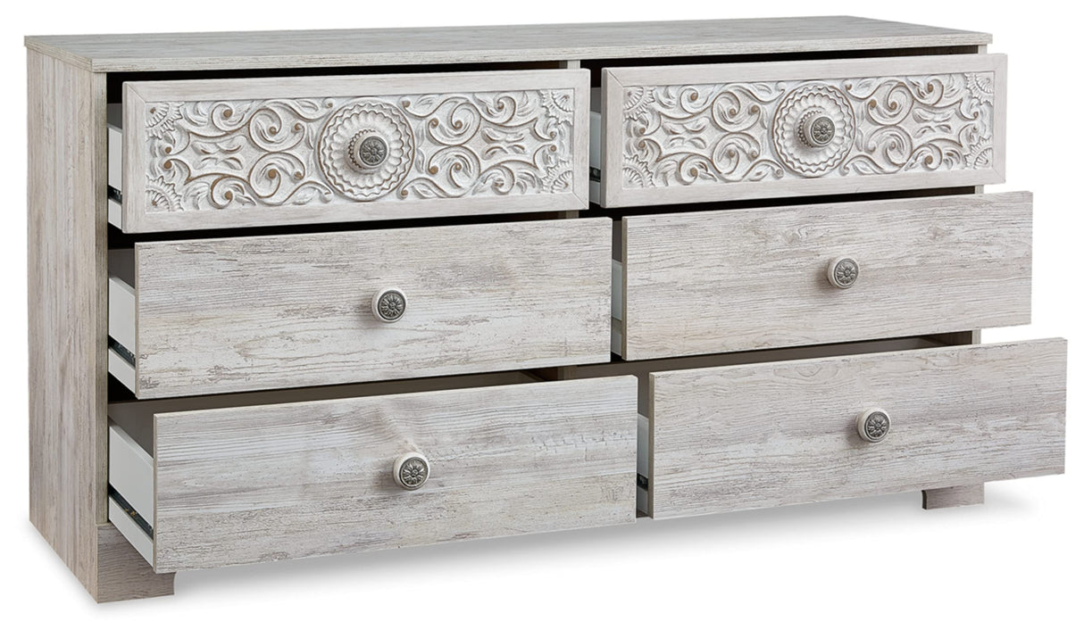 Paxberry Boho Chic 6 Drawer Dresser, Whitewash