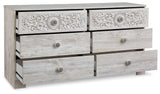 Paxberry Boho Chic 6 Drawer Dresser, Whitewash