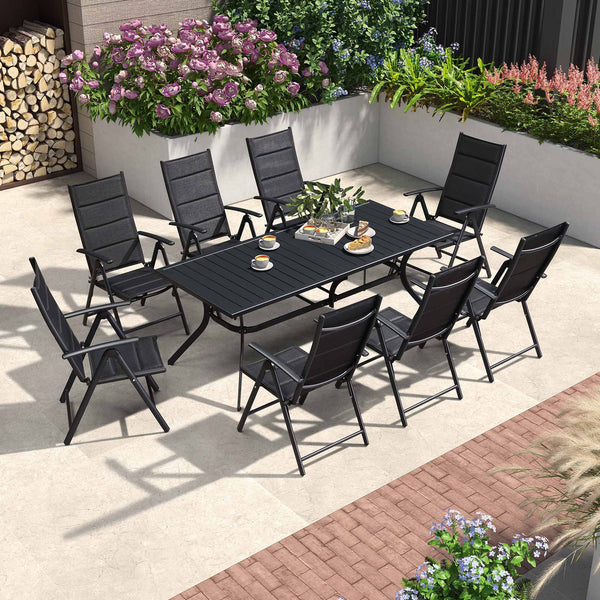 9 Pieces Outdoor Patio Dining Set with 8 Folding Portable Chairs