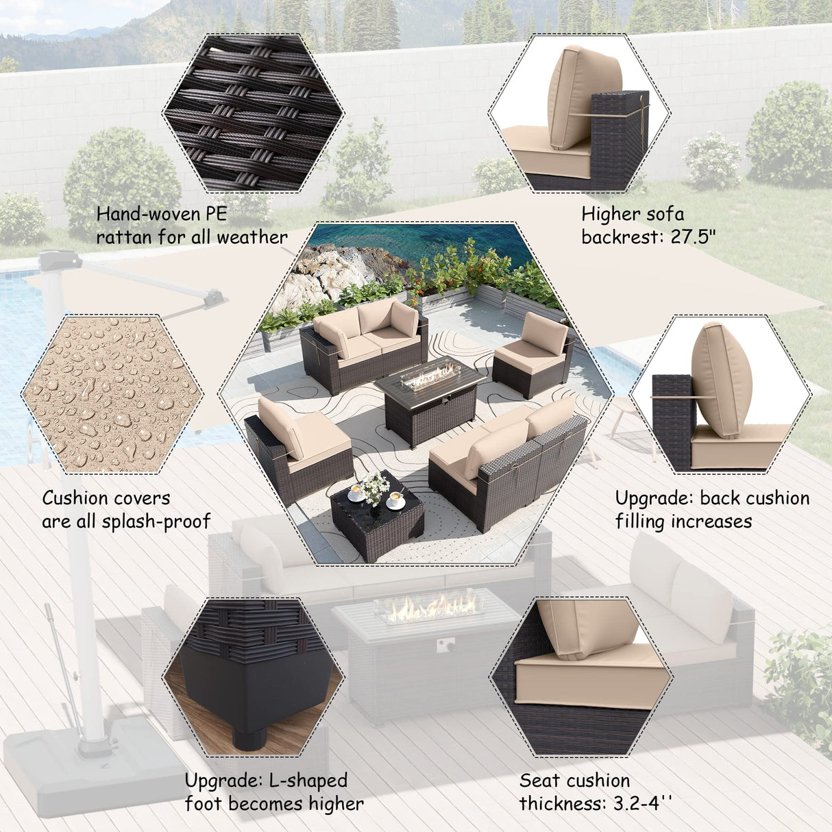 11 Pieces Patio Furniture Set with 2 Swivel Chairs Patio Furniture Outdoor Sectional Sofas