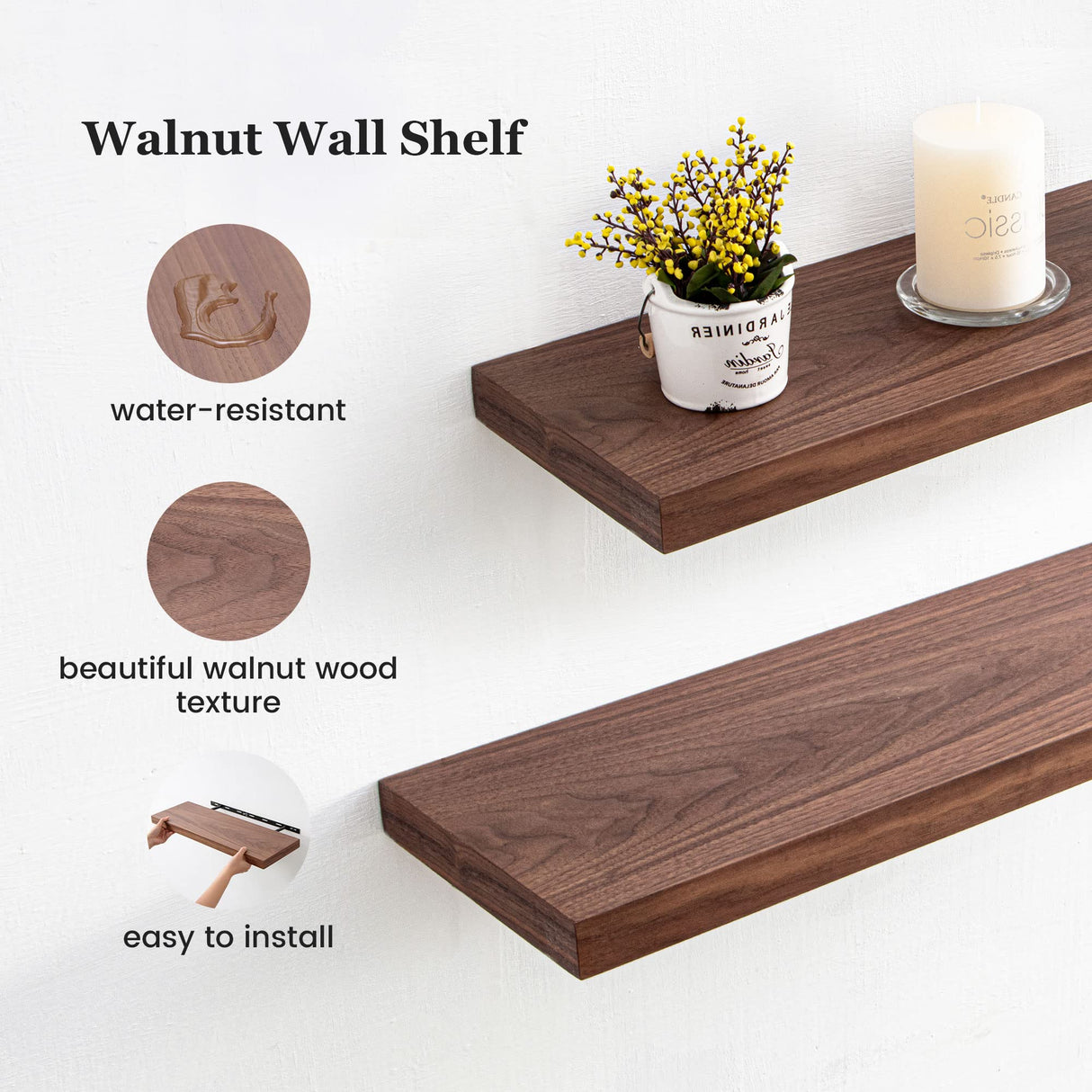 Floating Shelves 24 Inch, 8'' Deep Rustic Wood Wall Shelves Set of 2, Storage Shelves Wall