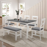 6 Piece Dining Table Set Farmhouse Style Soild Wood Kitchen