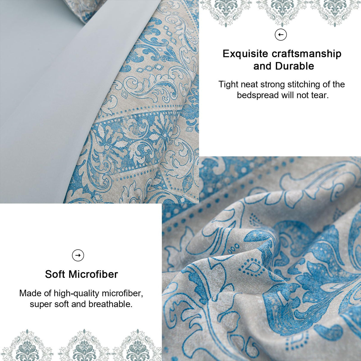 Blue Comforter Set  Damask Pattern Bed in a Bag Boho Paisley Bedding