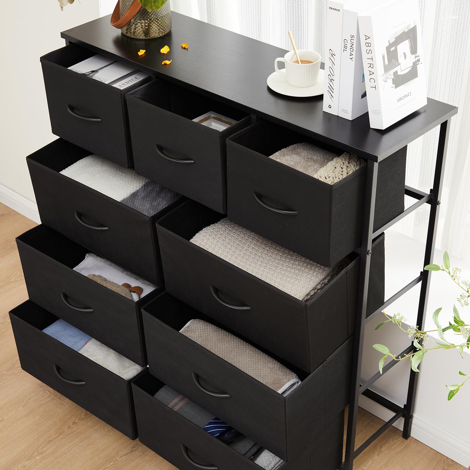 Dresser for Bedroom with 9 Drawers, Clothes Drawer Fabric