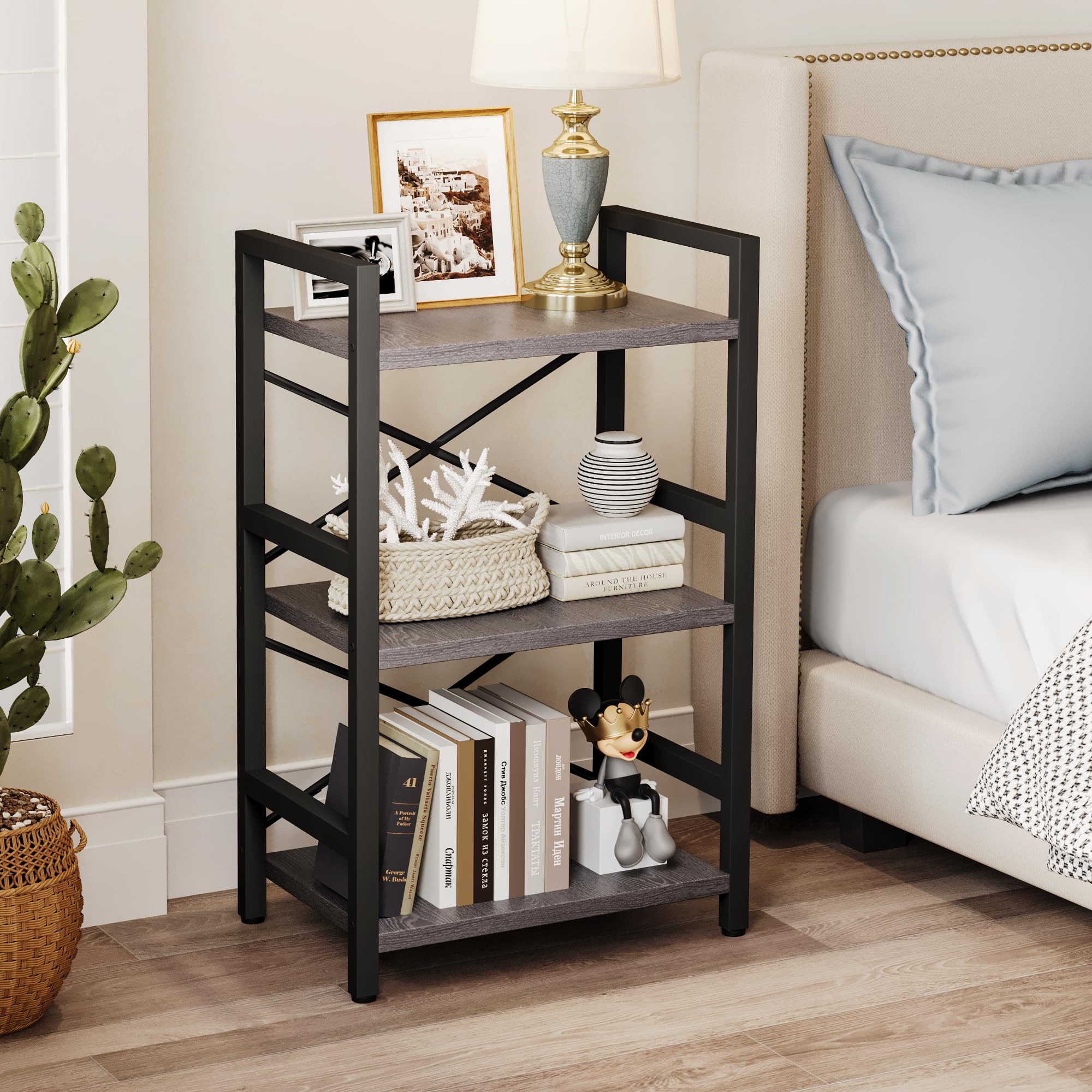 3 Tier Industrial Bookcase, Metal Small Bookcase