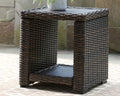 Grasson Lane Outdoor Rattan Square End Table with Storage, Brown