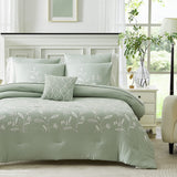 Sage Green Comforter Set Full Size 8 Piece, Farmhouse Floral Embroidery Bedding Set Full